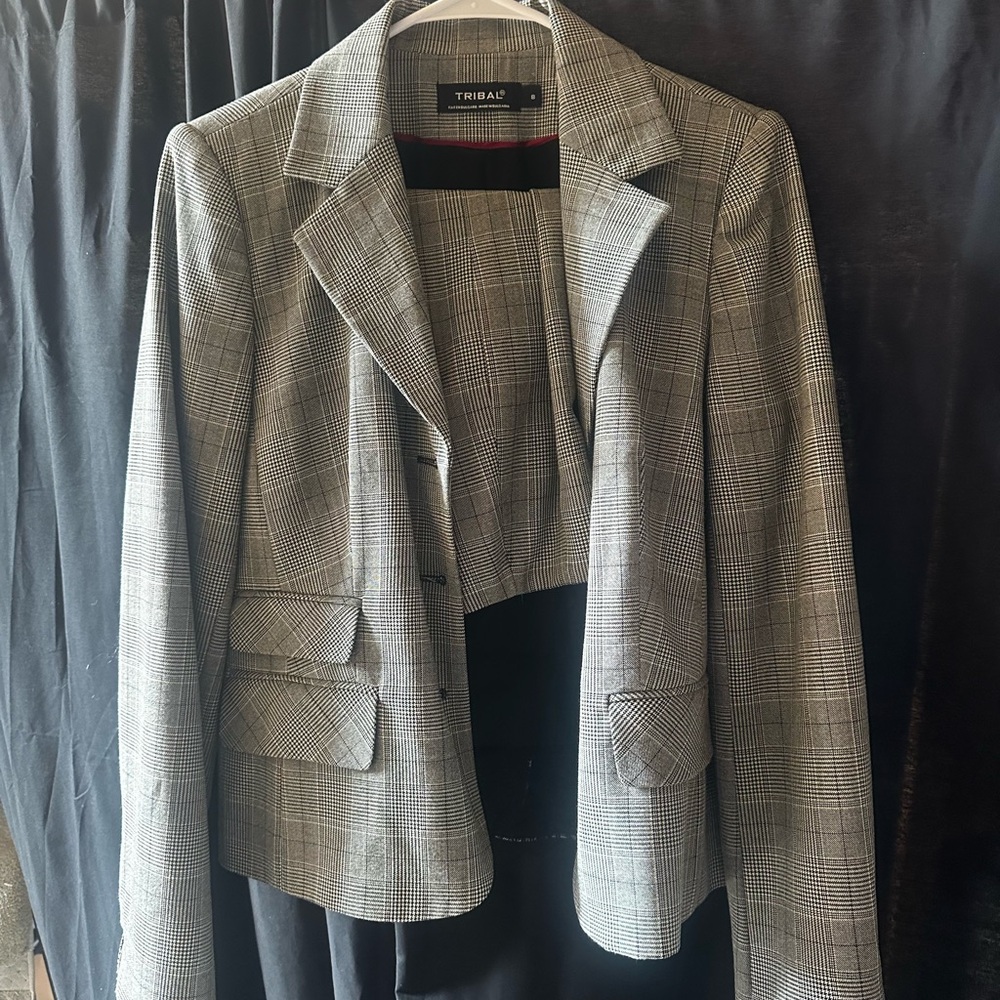Tribal Black and White Checkered Blazer